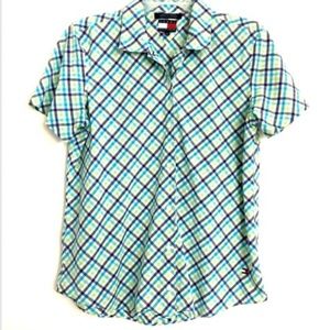 Tommy Hilfiger Women's 12 Shirt Gingham Blue Green